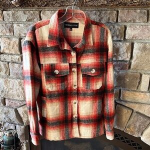 Kendall & Kylie Red and Black Plaid Shirt Jacket